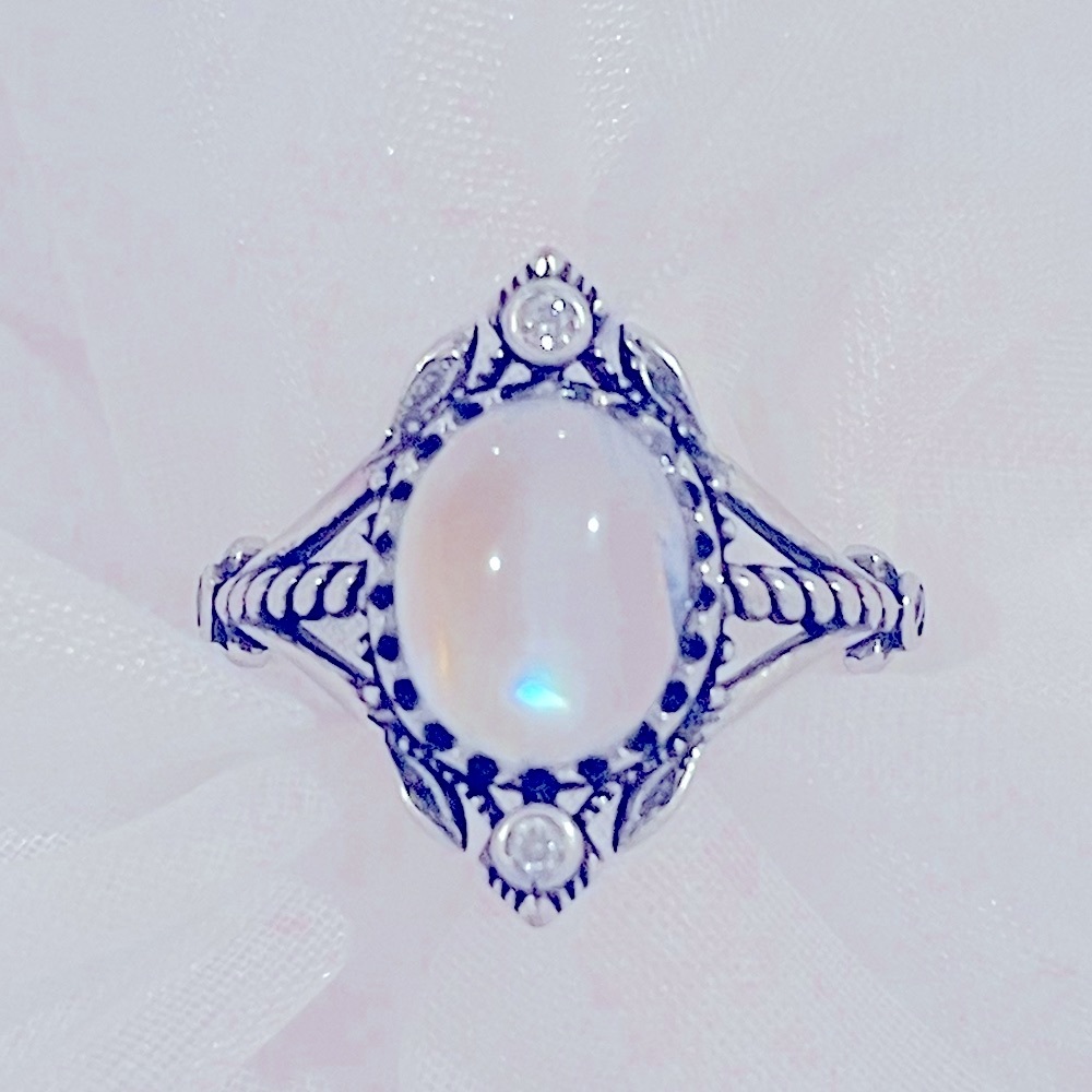 Elegant 925 Solid Sterling Silver Rainbow Moonshine Gemstone Rhodium Plated Ring - Picture 1 of 3